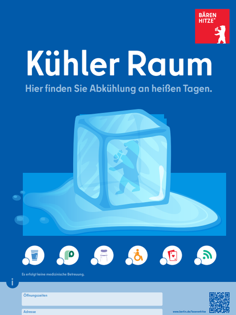 Berliner Bär im Eiswürfel mit Aufschrift "Kühler Raum"