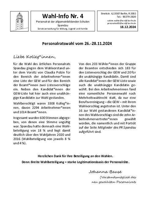 Wahl-Info IV - Ergebnisse in spandau (Bild: PR Spandau)