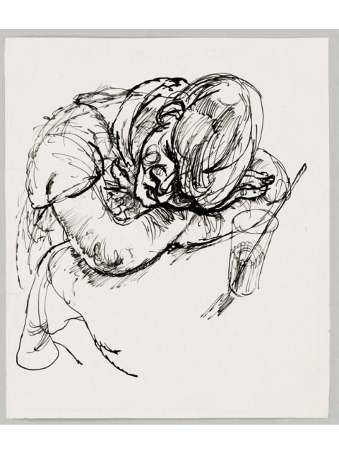 Egmont Schaefer, Die Trunkene, 1949, Feder in Schwarz auf Papier, 20,5 x 17,5 cm