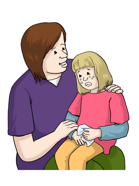 Illustration einer Frau, die ein Kind tröstet
