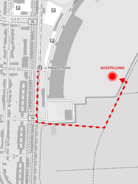 Wegbeschreibung Ausstellung Ideenwettbewerb Tempelhofer Feld Berlin