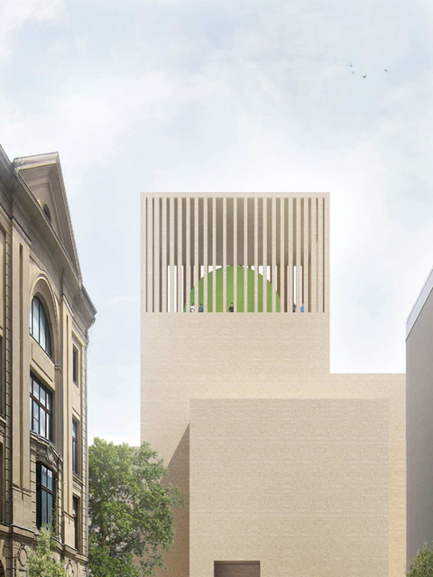 Entwurf für das House of One, Ansicht Brüderstraße (Bild: Kuehn Malvezzi, Visualisierung: Davide Abbonacci, Kuehn Malvezzi)