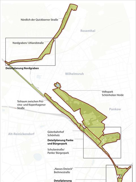 Untergliederung des LSG in Teilräume und Abgrenzung der Bereiche mit Detailplanungen (Bild: SenUVK)