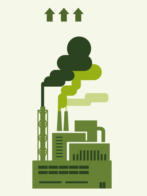 Schaugrafik des Weges luftgetragener Schadstoffe: Emission (Freisetzung)