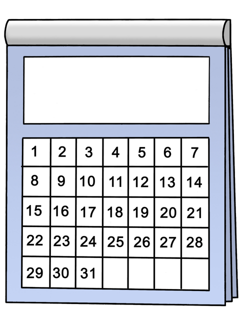 Ein Kalenderblatt mit 31 Tagen.