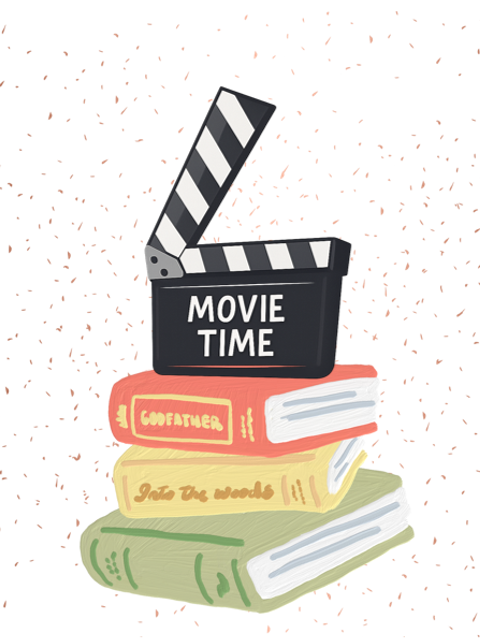 Grafik mit Büchern und Filmklappe