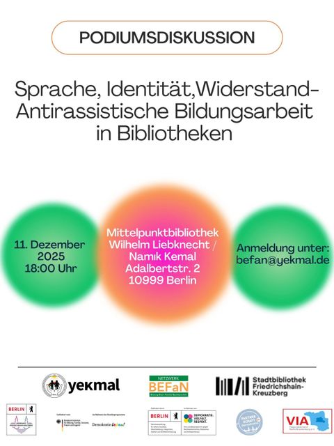 Bild mit Informationen zu einer Podiumsdiskussion und diversen Logos der Veranstaltenden