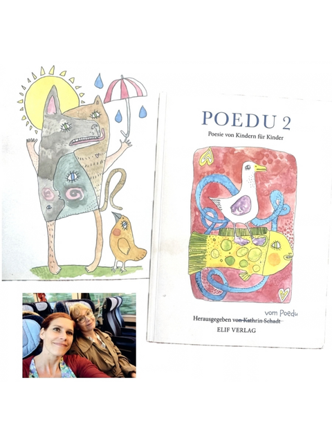 2 Buchcover von Poedu und das Foto von Sabine Burkhardt und Kathrin Schadt