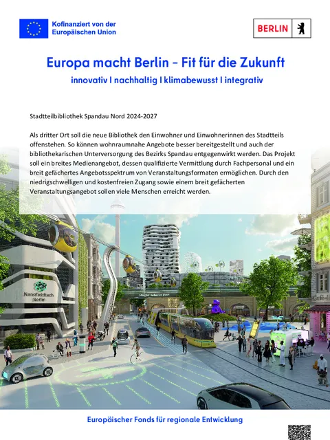 Förderplakat für Stadtteilbibliothek Spandau Nord 2024-2027 (Bild: Senatsverwaltung für Wirtschaft, Energie und Betriebe)
