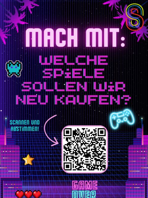 QR-Code zur Umfrage, welche Konsolenspiele die Bibliothek braucht.