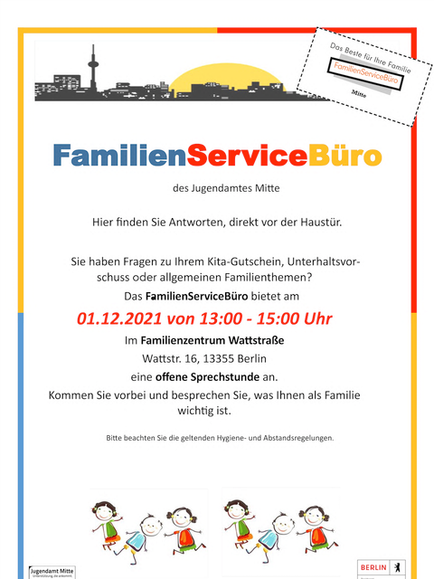Plakat offene Sprechstunde FamilienServiceBüro