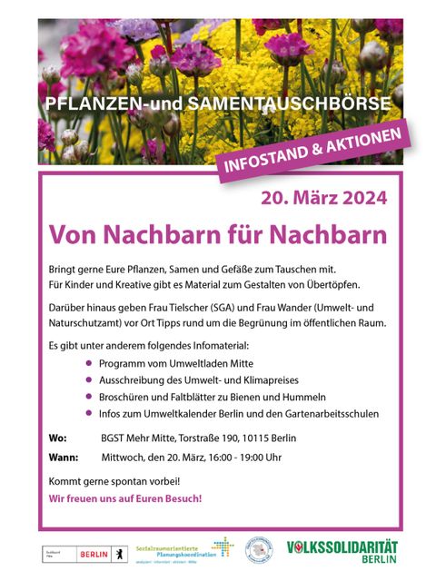Pflanzentauschmarkt am 20. März 2024