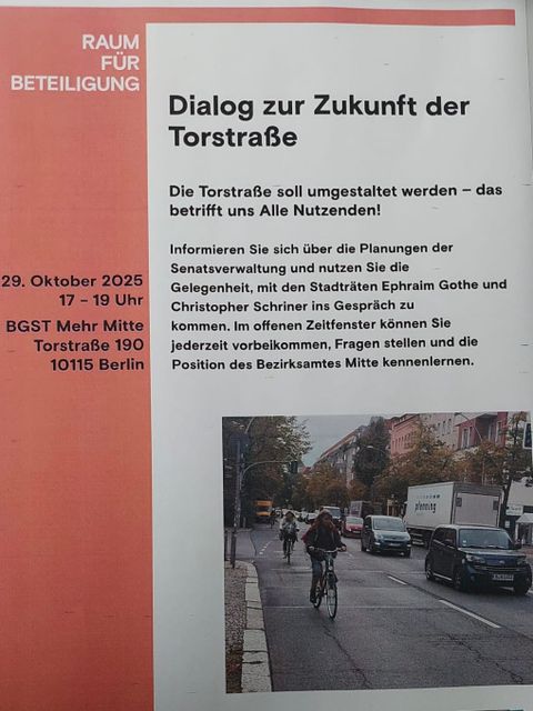 Raum für Beteiligung: Dialog zur Zukunft der Torstraße | Oktober 2025
