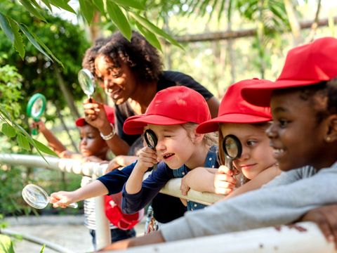 Kinder entdecken enthusiastisch die Natur.