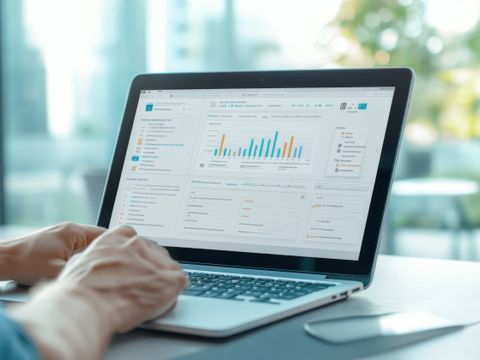 Person am Laptop wertet Daten aus