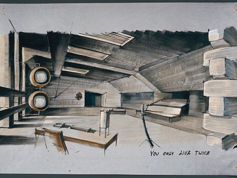 Eine Zeichnung für den James-Bond-Film You Only Live Twice (USA 1969) (Bild: Deutsche Kinemathek – Ken Adam Archiv)