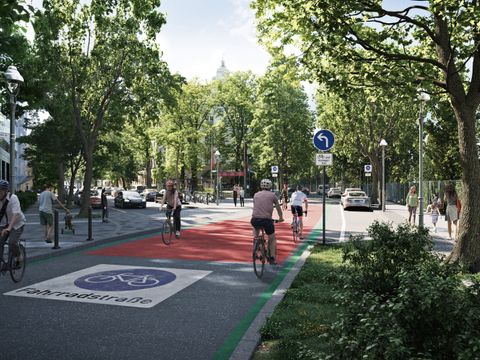 Fahrradstraße mit farblichen Markierungen