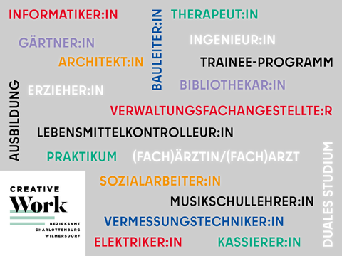 Textcloud mit Berufen - Creative Work grauer Hintergrund