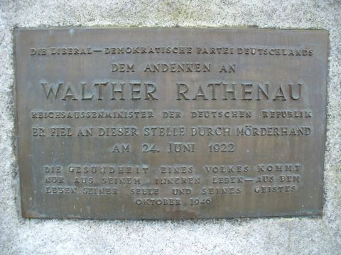 Gedenktafel am Rathenau-Gedenkstein, 3.3.2010, Foto: KHMM