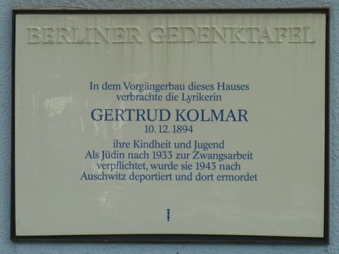 Gedenktafel für Gertrud Kolmar, 6.9.2011, Foto: KHMM