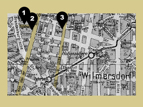 Duisburger Straße 7 1939, 2. Konstanzer Str.7 1940, 3. Sächsische Str. 5 1941
