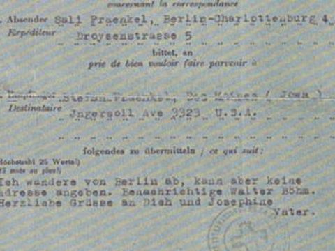 Letzte Nachricht über das DRK von Max Fraenkel (Bild: Familienbesitz)