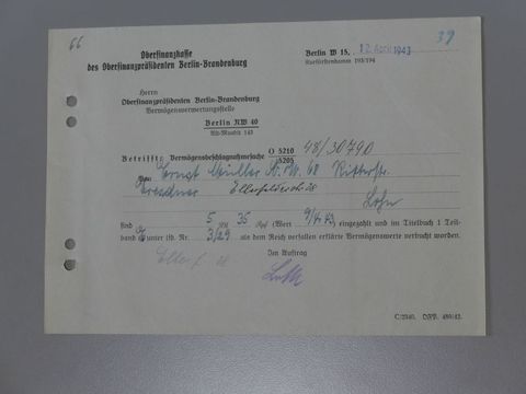 Der Restlohn für Zwangsarbeit für Felix Dresdner wurde von der Oberfinanzdirektion beschlagnahmt. (Bild: Privatbesitz)