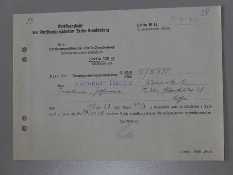 Der Restlohn für Zwangsarbeit für Johanna Dresdner wurde von der Oberfinanzdirektion beschlagnahmt. (Bild: Privatbesitz)