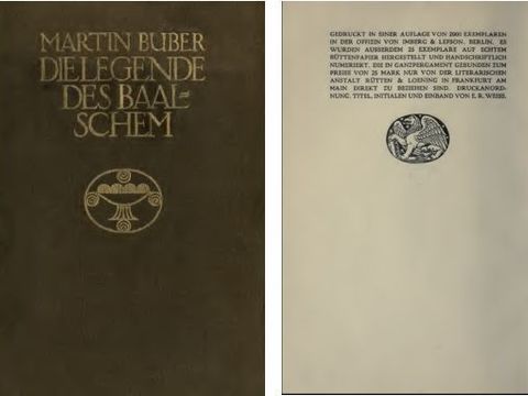 Martin Buber, Die Legende des Baalschem, 1908, Einband und Innenseite (Bild: Martin Buber, Die Legende des Baalschem, 1908)