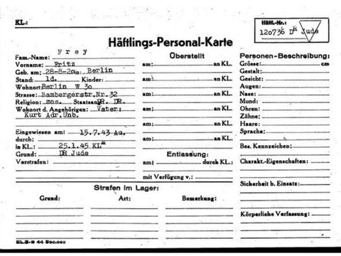 Mauthausen Kartei (Bild: Yad Vashem Central Database – Frey, Fritz)