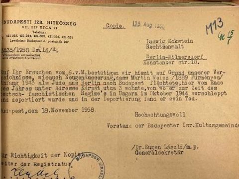 Bescheinigung Kultusgemeinde Martin Weisz