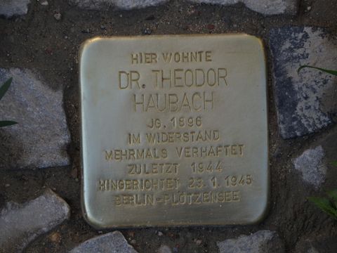 Stolperstein Dr. Theodor Haubach (Bild: Stolpersteine-Initiative CW, Siebold)