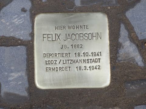 Stolperstein Felix Jacobsohn, Foto: F. Siebold, April 2013