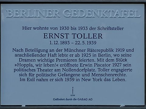 Wittelsbacherstraße 33a (Ernst Toller) Gedenktafel