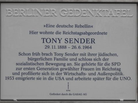 Gedenktafel Tony Sender Wittelsbacherstr