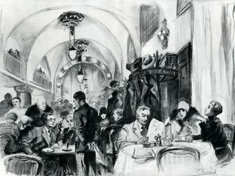 Richard Duschek, im Romanischen Café, 1929