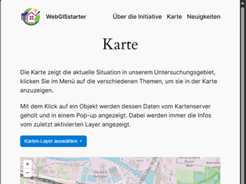 Screenshot einer mit dem WebGIS-Starterpaket erstellten Karte im Browser