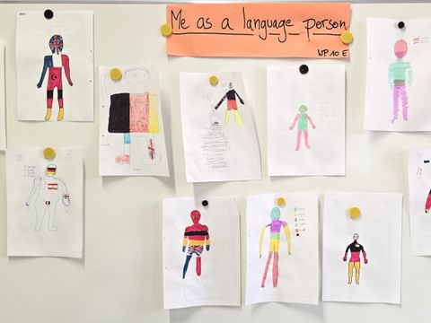 Farbige Zeichnungen die zeigen, in welchen Sprachen die Schüler*innen – auch mit nur leichten Kenntnissen – vertraut sind und wo sie diese im Körper verorten (Bild: Sabine Böhnig)
