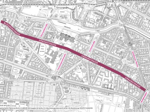 Machbarkeitsstudie Urbanstraße - Untersuchungsraum (Bild: Gruppe Planwerk / Stadtentwicklungsamt Friedrichshain-Kreuzberg)