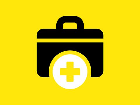 Arztkoffer Piktogramm, gelber Hintergrund
