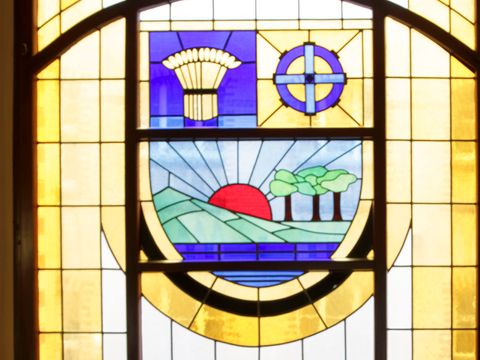 Fenster mit Lichtenberger Wappen von 1914