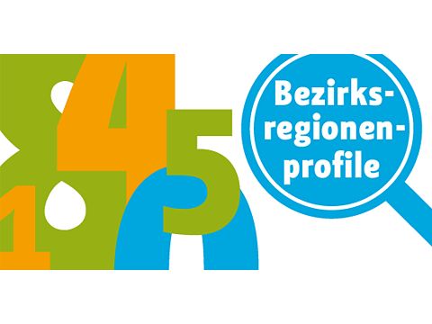 Buchstaben und Zahlen mit einer Lupe mit der Aufschrift: Bezirksregionenprofile