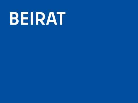 Blaue Bildkachel mit dem Text BEIRAT links oben in weißer Schrift.