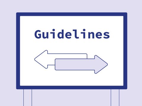 Schild mit entgegengestzten Pfeilen und Aufschrift "Guidelines"
