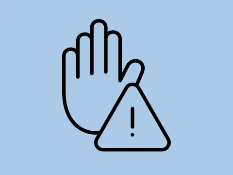 Hellblaue Kachel mit dem Icon einer Hand und einem Warnsymbol