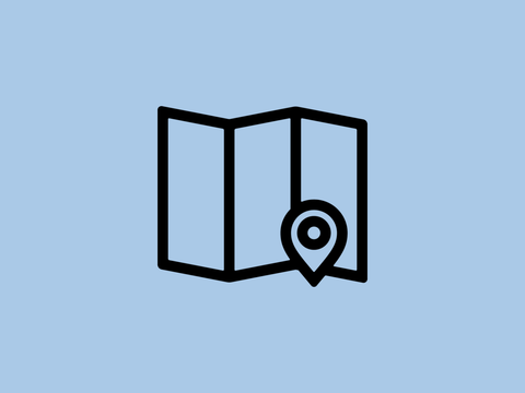 Hellblaue Kachel mit dem Symbol eines Stadtplans für die Bezirksregionen