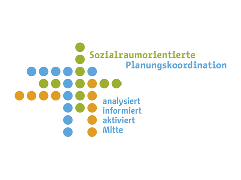 Logo der Sozialraumorientierten Planungskoordination Mitte: analysiert, informiert, aktiviert, Mitte