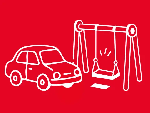 Beschwerden zum Thema Öffentlicher Raum. Auf dem Bild ist das Icon von einem Auto und einer Schaukel zu sehen