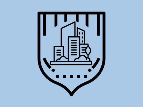 Icon eines Vereinswappens mit einer Stadt in der Mitte des Wappen