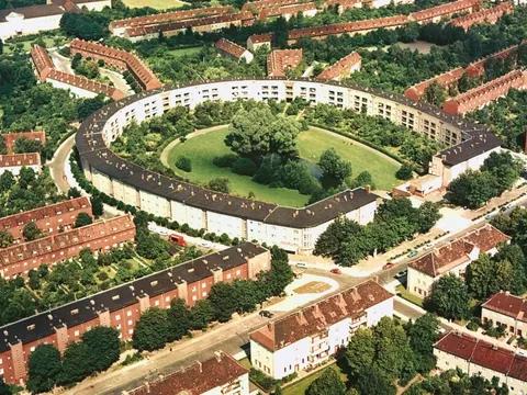 Luftbild der Hufeisensiedlung